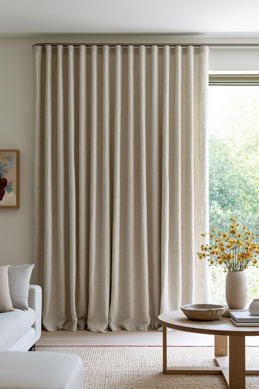 Extra Wide Linen Curtains Lined Natural Oatmeal Colour Lined for Living Room