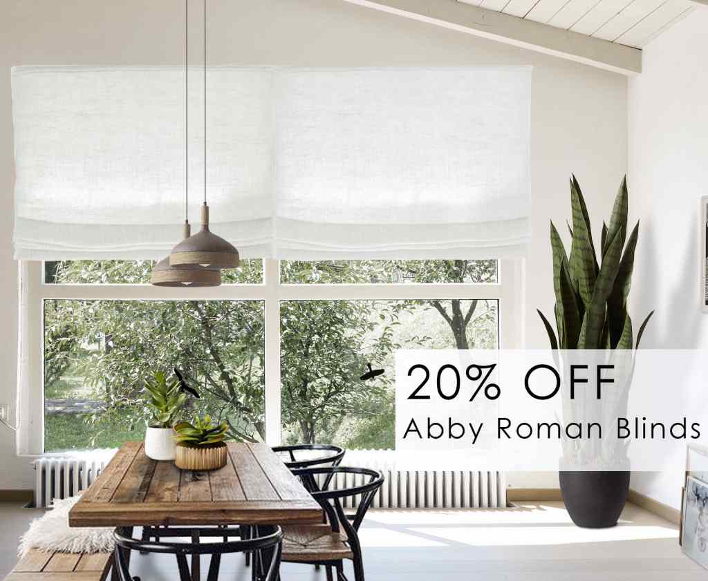 Abby White Linen Roman Blinds, Super saver blinds