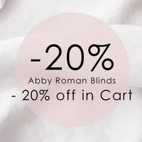 20% discount for Abby White Linen Roman blinds