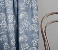 Erleen INV Agate Blue - Curtain fabric with Blue and botanical print
