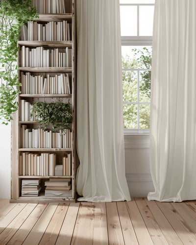 Bespoke linen curtains made of Anne White 300 cm wide 100% linen fabric