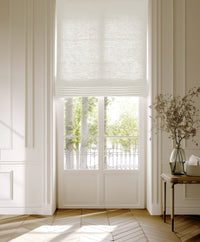Linen roman blind made of Astrid White fabric, 100% linen