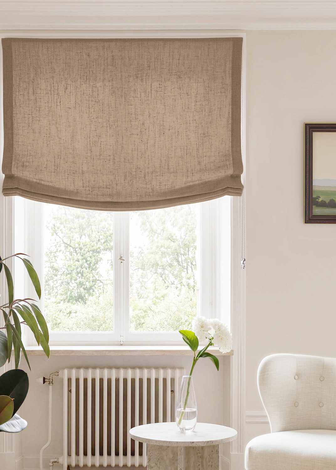Beige Brown Relaxed linen blind - pre-washed. Bianco Tawny by Ada & Ina.
