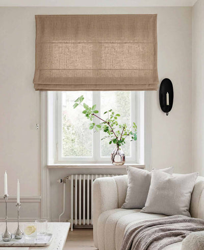 Beige Brown Linen Roman blind - Cotton lined. Made of pre-washed 100% linen Bianco Tawny by Ada & Ina.