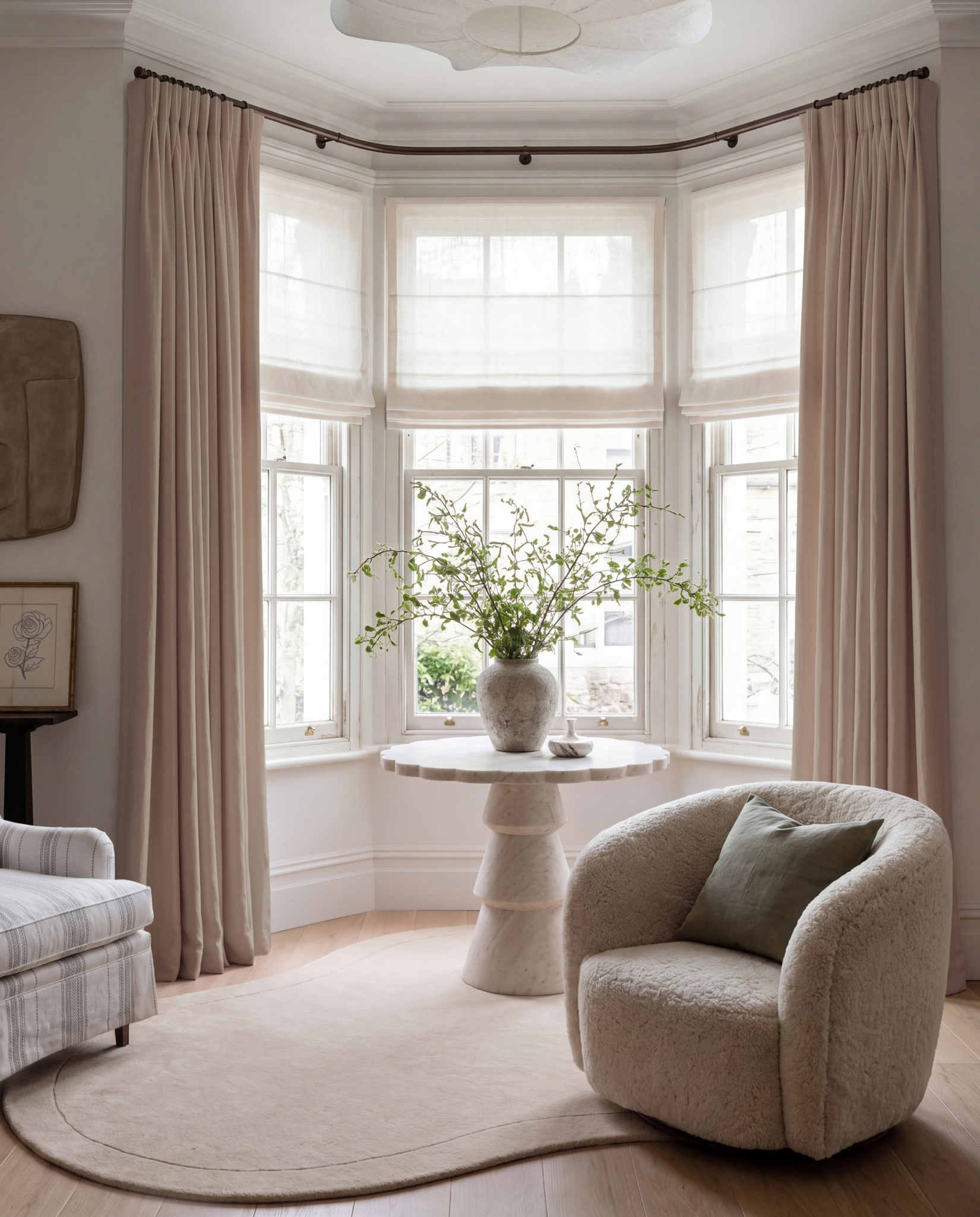 Beige 100% Linen Bay window curtains. Bea Sand by Ada & Ina