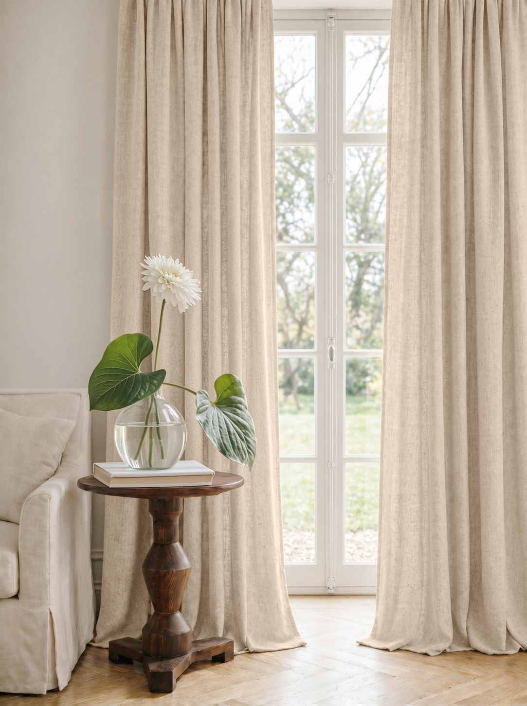 Beige Linen Curtains - Cotton lined. Made of pre-washed 100% linen Bianco Dusk Beige by Ada & Ina.
