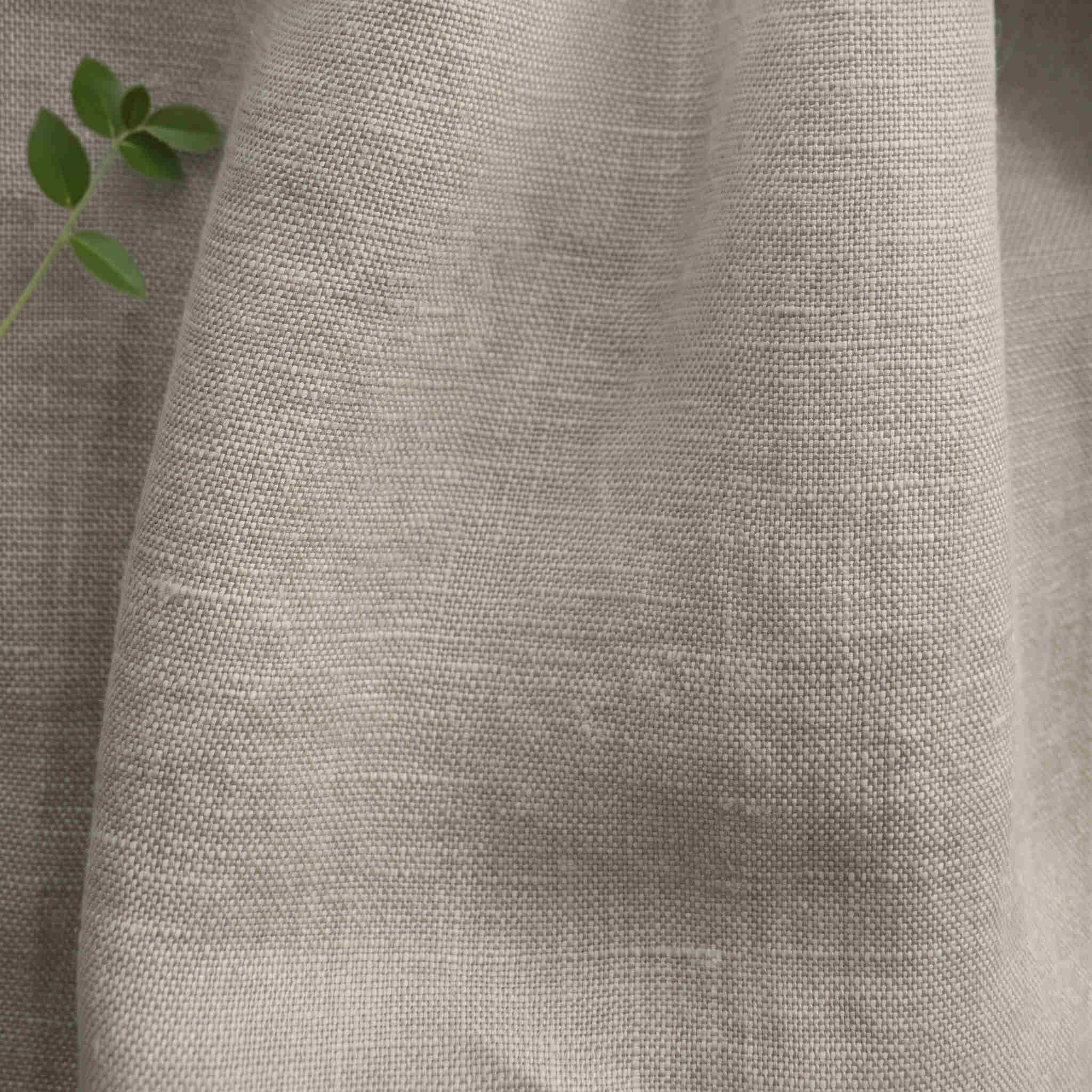 Beige 100% Linen Fabric - close-up. Bea Light Oatmeal by Ada & Ina Fabrics