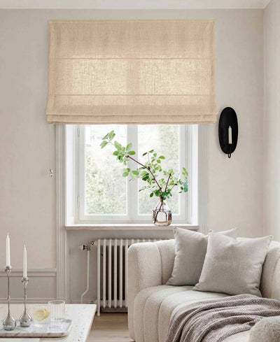 Beige Linen Roman blind - Cotton lined. Made of pre-washed 100% linen Bianco Wheat by Ada & Ina.