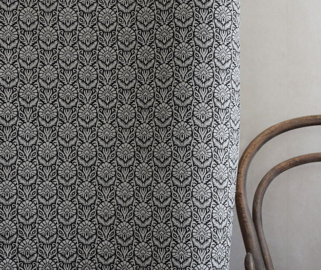 Krista Noir - Curtain fabric with an abstract Black floral pattern