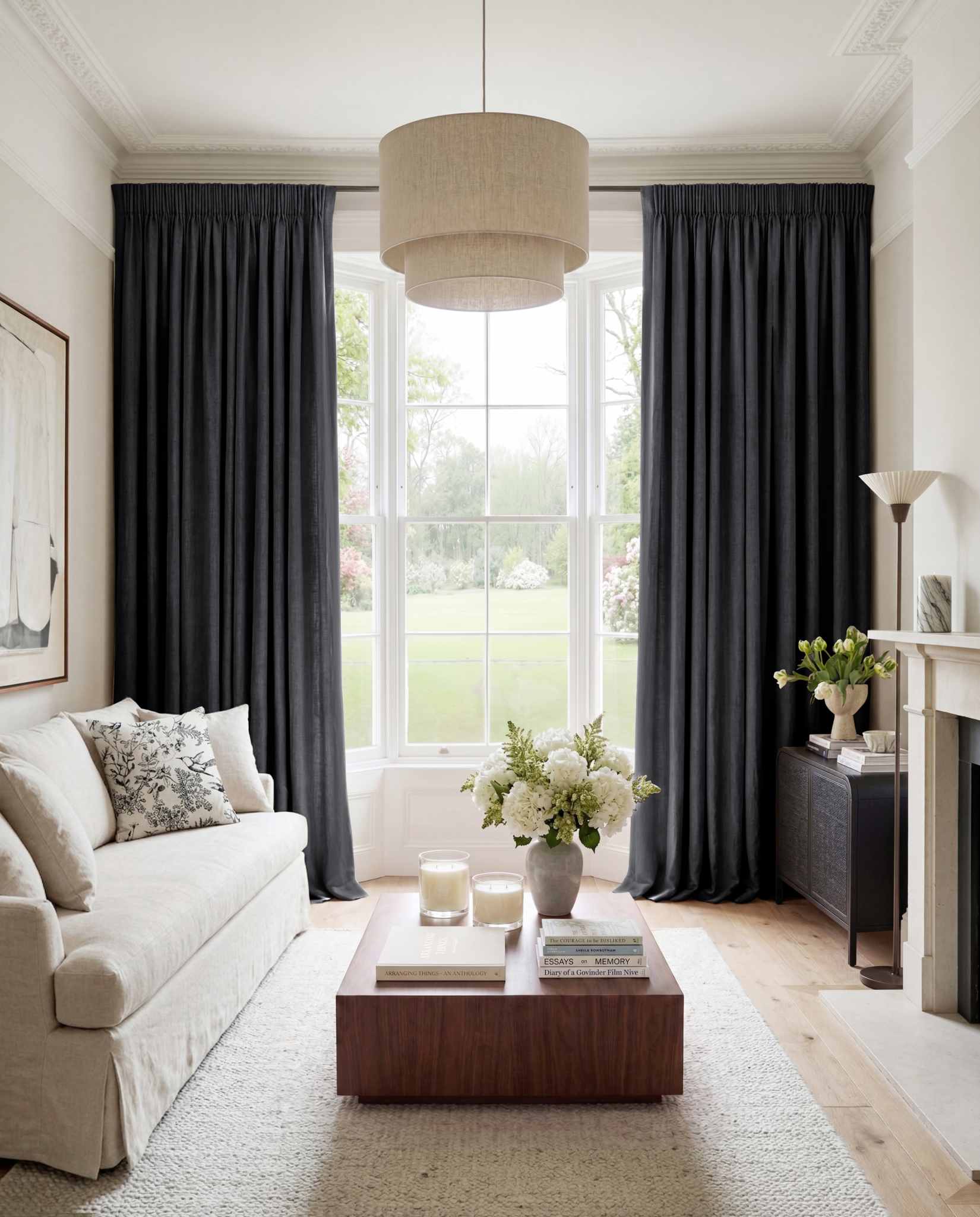 Black Made to measure linen curtains for Living room and Bedroom. Blackout lined. Greta Noir.
