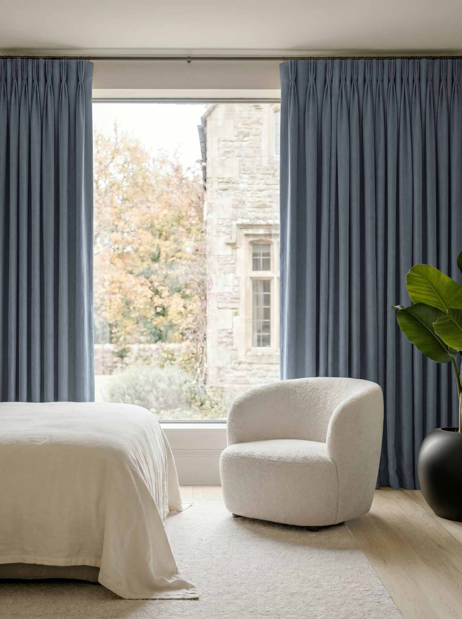 Blue Bedroom Linen curtains Blackout lined - made of 100% pre-washed linen fabric Bianco Blue Grey by Ada & Ina.