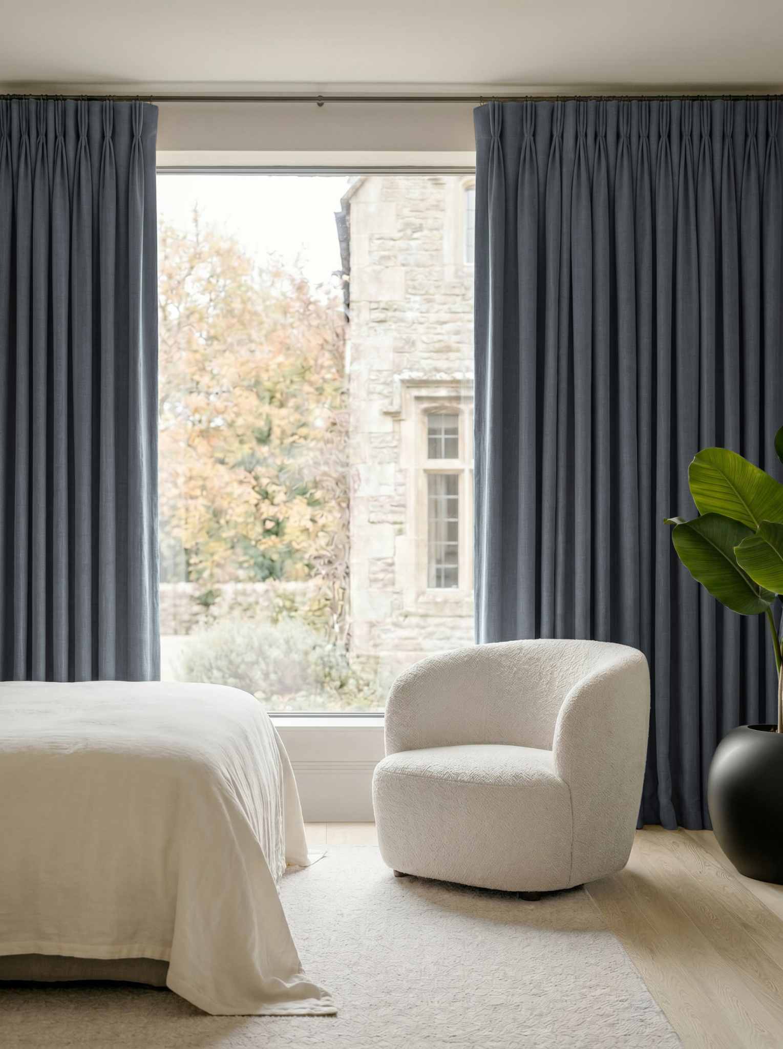 Blue Bedroom Linen curtains Blackout lined - made of 100% pre-washed linen fabric Bianco Foggy Blue by Ada & Ina.