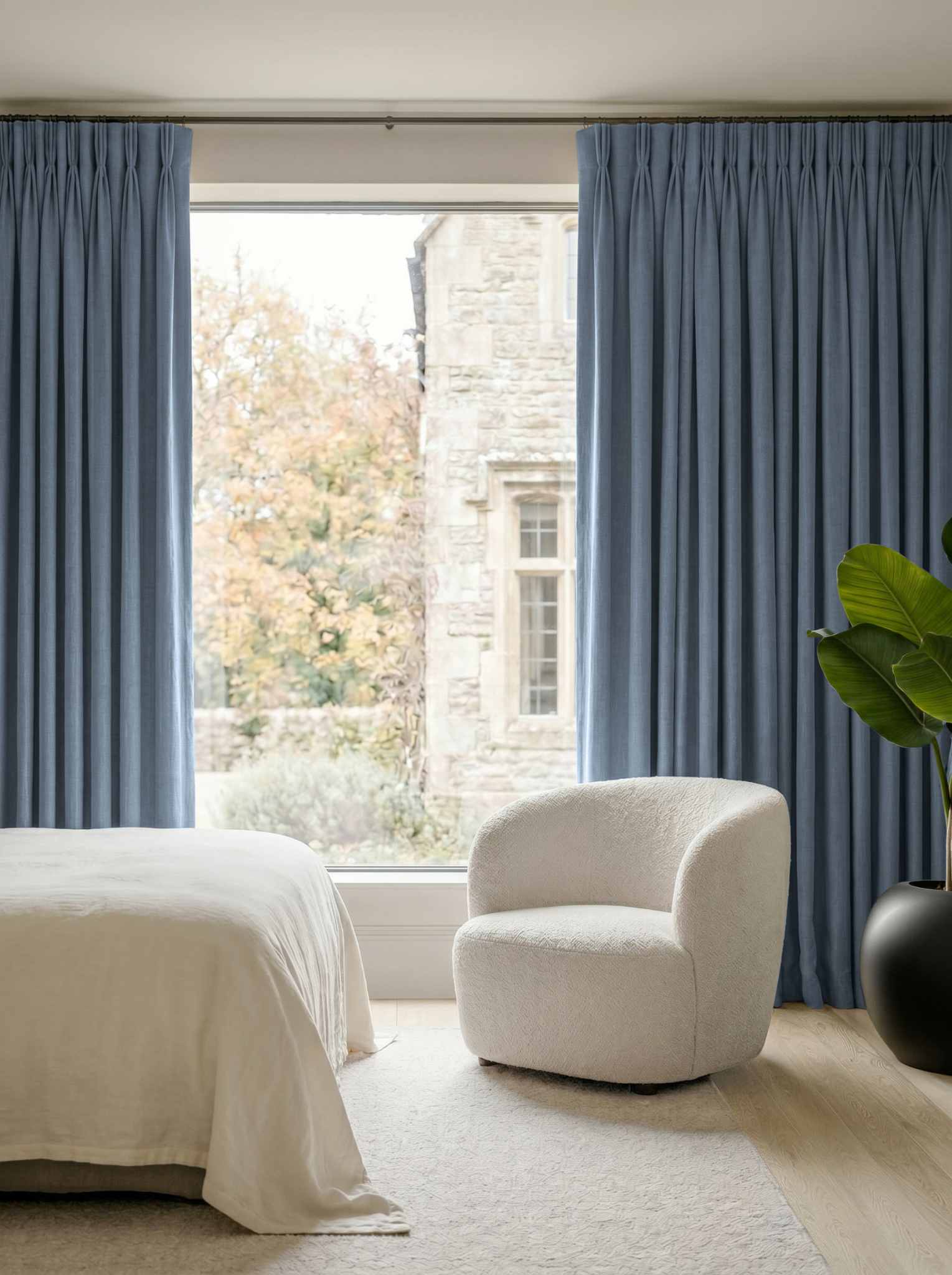 Blue Bedroom Linen curtains Blackout lined - made of 100% pre-washed linen fabric Bianco Persian Blue by Ada & Ina.