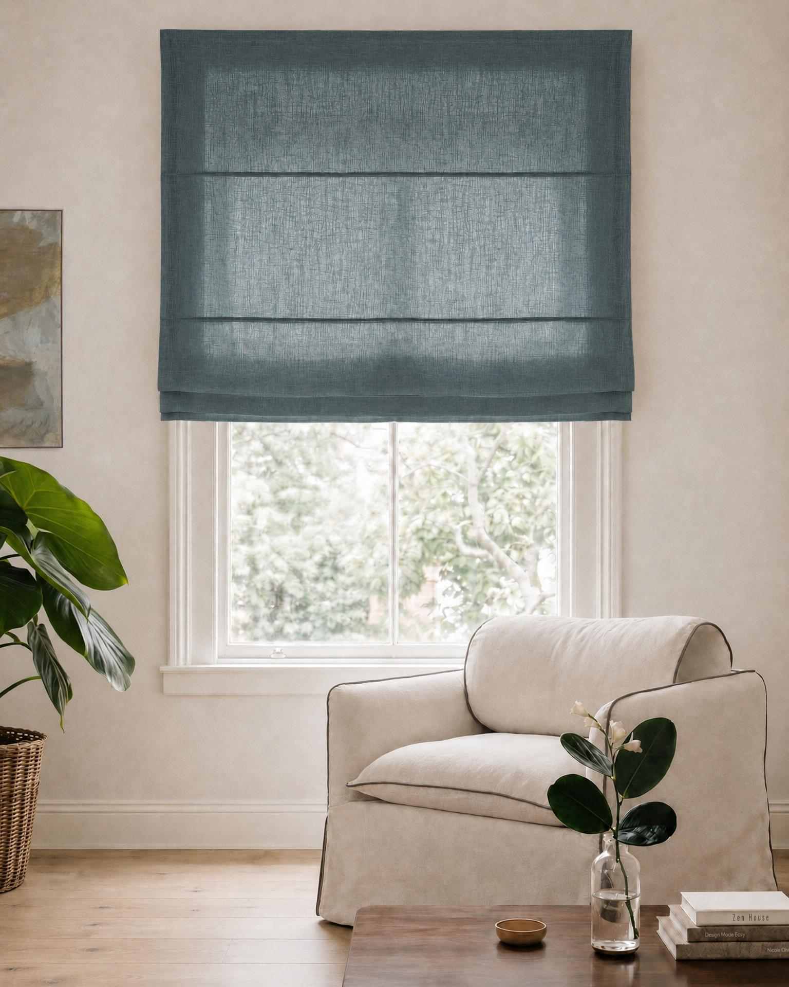 Blue Roman blind. Made of soft Linen Cotton fabric Enni Marine by Ada & Ina