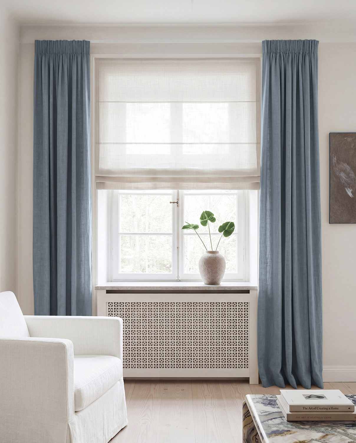 Blue Linen curtains blackout lined - pre-washed linen. Bianco Blue Grey by Ada & Ina.