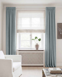 Blue Linen curtains blackout lined - pre-washed linen. Bianco Dusky Blue by Ada & Ina.