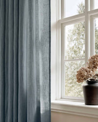 Blue Linen Curtains close-up. Mariana Blue River by Ada & Ina