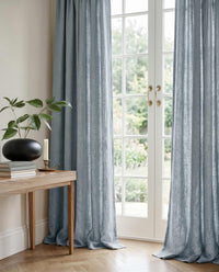 Blue Linen Curtains with puddling. 100% Linen.