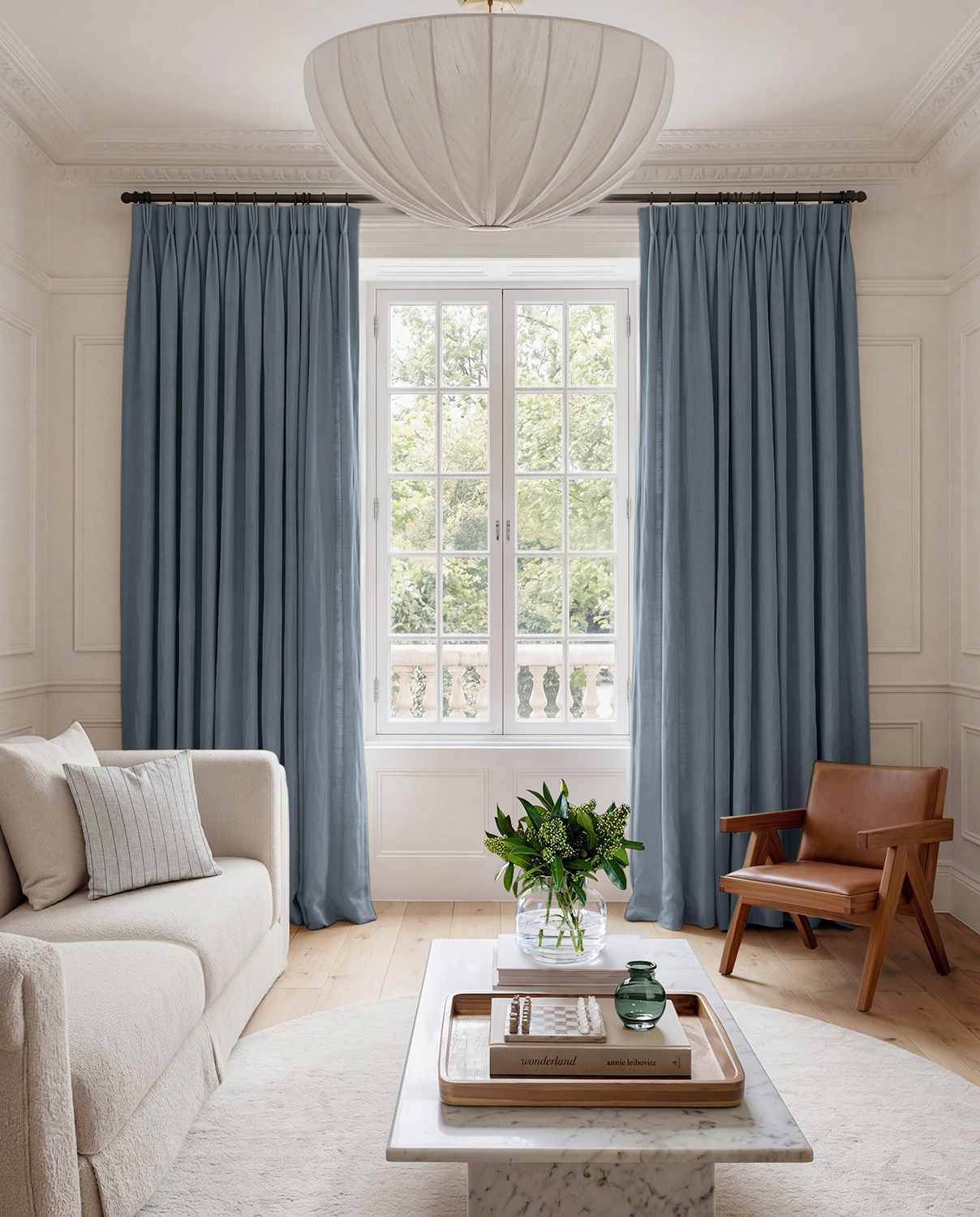 Blue Linen Living room curtains - 100% pre-washed linen. Bianco Blue Grey by Ada & Ina.