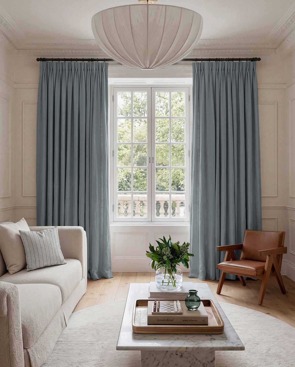 Blue Linen Living room curtains - 100% pre-washed linen. Bianco Dusky Blue by Ada & Ina.
