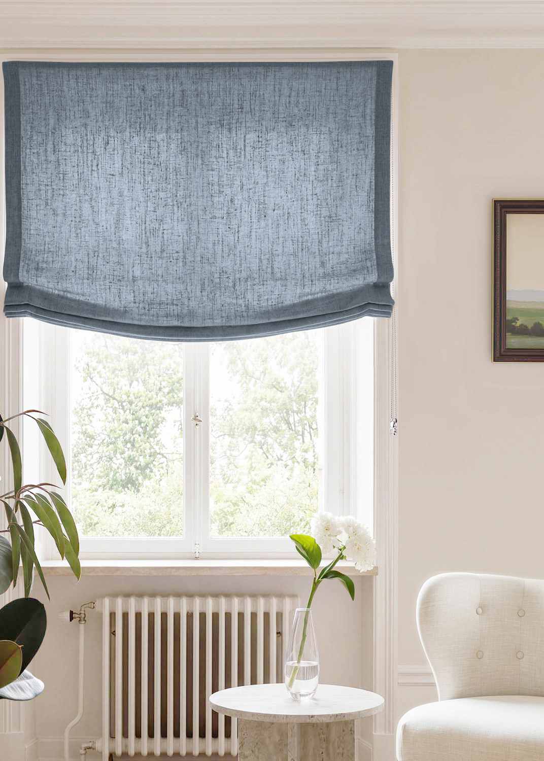 Blue Relaxed linen blind - pre-washed. Bianco Blue Grey by Ada & Ina.