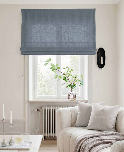 Blue Linen Roman blind - Cotton lined. Made of pre-washed 100% linen Bianco Blue Grey by Ada & Ina.