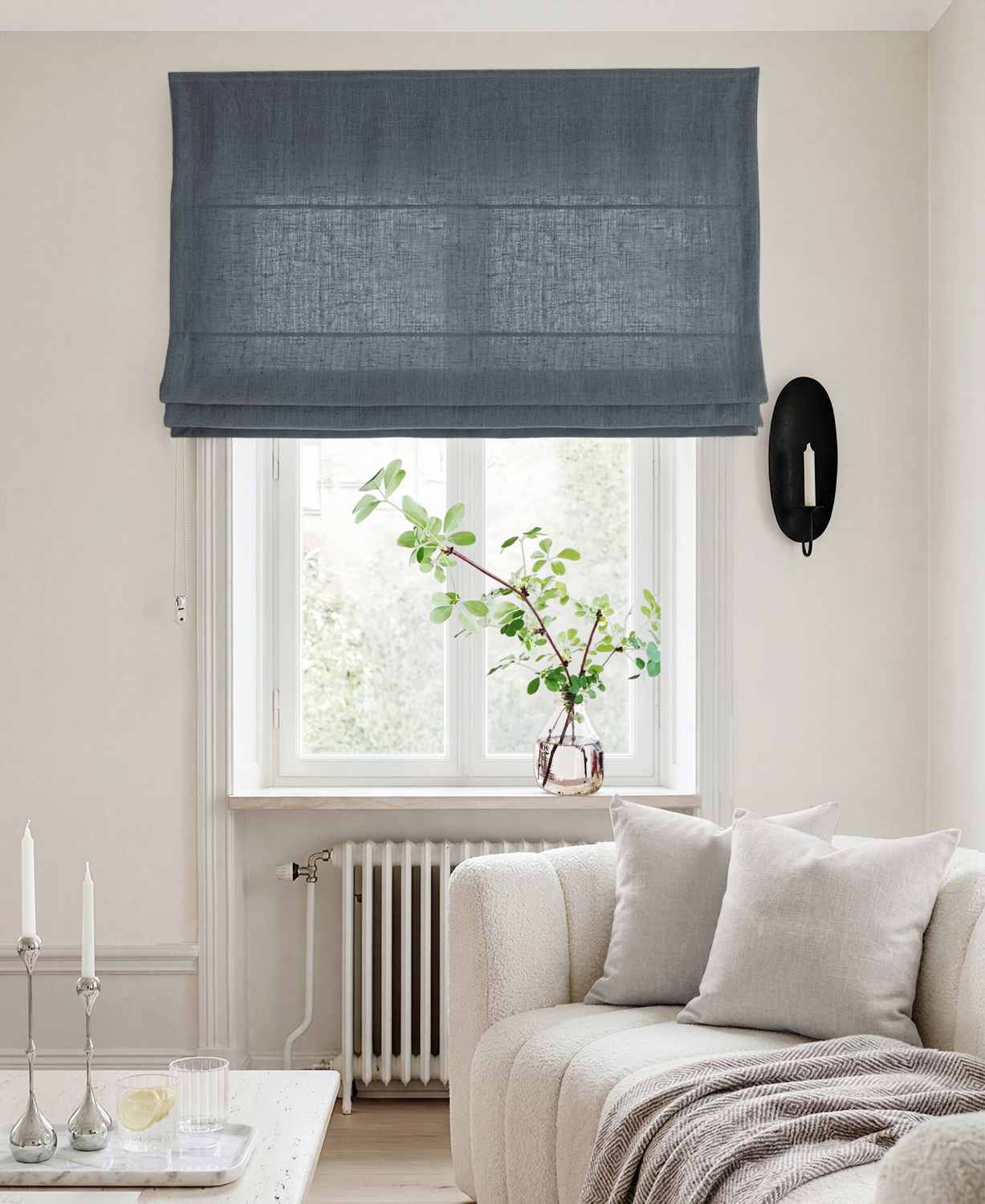 Blue Linen Roman blind - Cotton lined. Made of pre-washed 100% linen Bianco Foggy Blue by Ada & Ina.