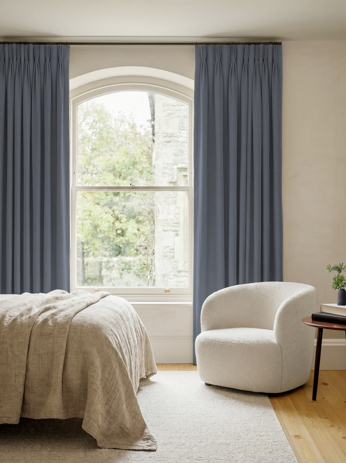 Blue 100% Linen Triple Pleat curtains. Bea Denim by Ada & Ina