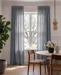 Blue 100% Linen Unlined curtains - Pencil pleat heading. Bea Denim by Ada & Ina