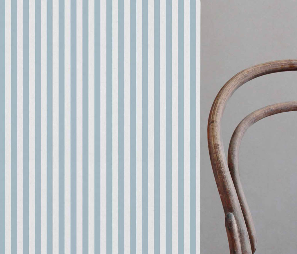Liliana Blue Mist-WHT - white fabric with blue striped pattern