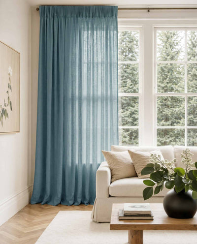Blue Pleated linen curtains