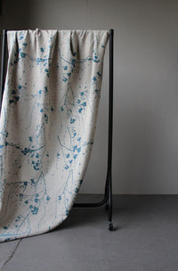 Berry Blue Stone - Botanical Blue print on Linen Cotton fabric