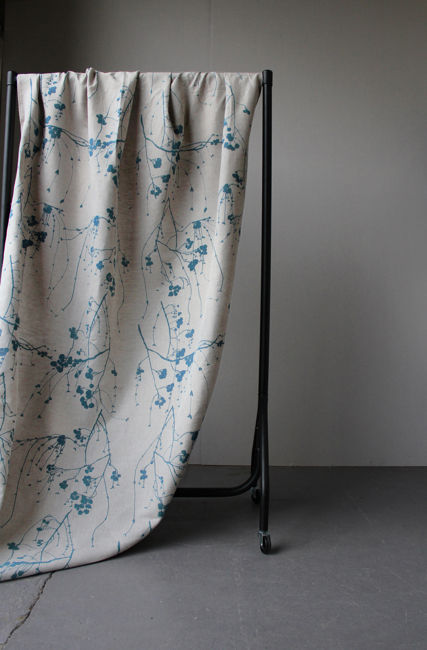 Berry Blue Stone - Botanical Blue print on Linen Cotton fabric