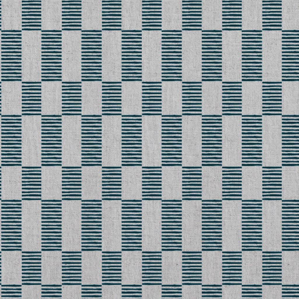 Sunni Blue Stone - Natural curtain fabric with Blue Checkered print