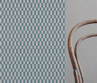 Sunni Blue Stone - Natural curtain fabric with Blue Checkered print