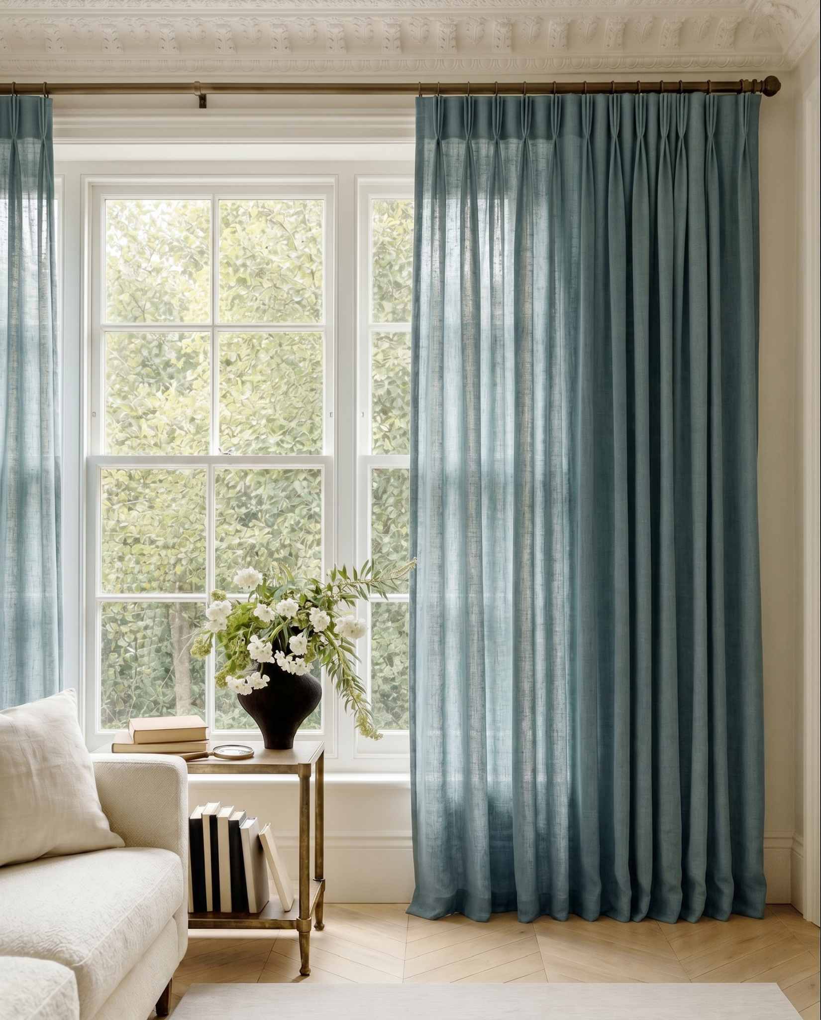 Blue Triple pleat curtains