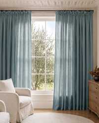 Blue Wide Linen Curtains. Made of double width 280 cm wide soft pure linen fabric Vilgot Legion Blue by Ada & Ina