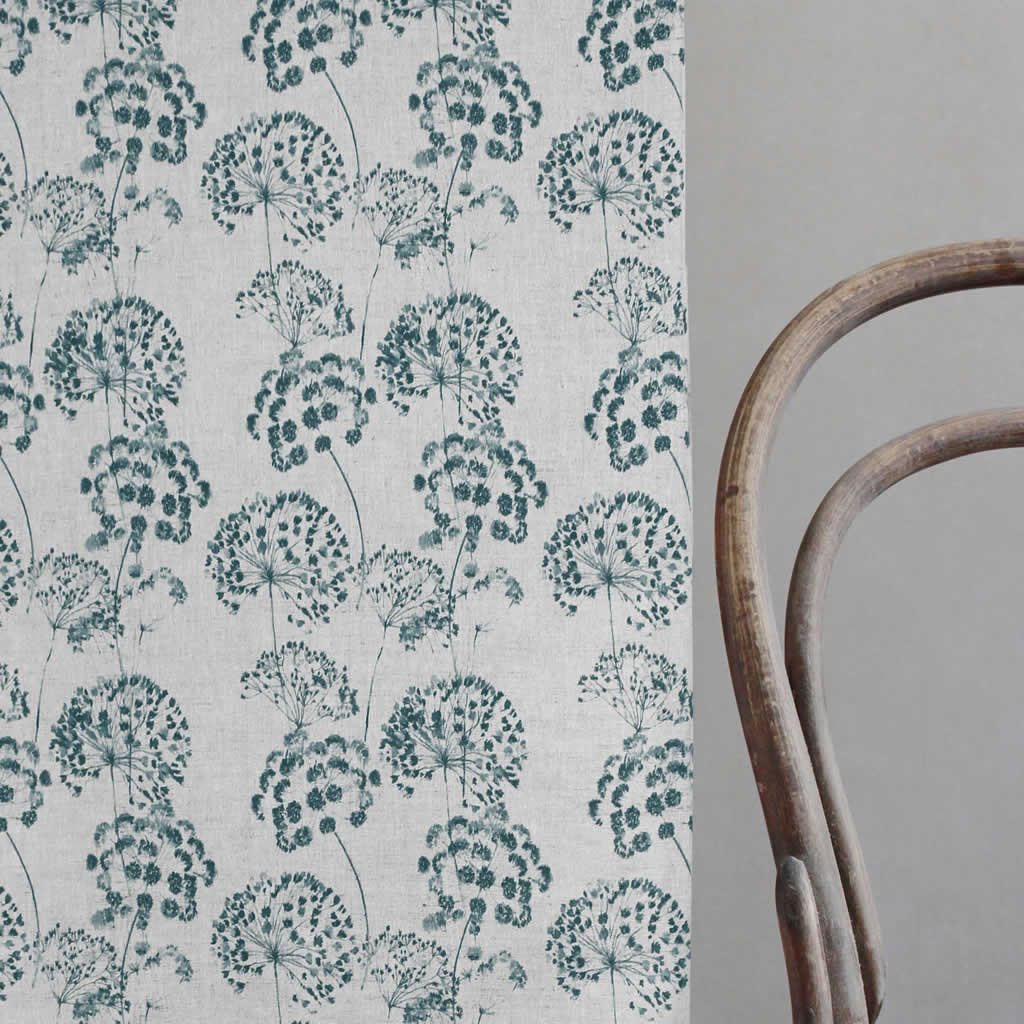 Erleen-Nat Blue Stone - Curtain fabric with Blue botanical print