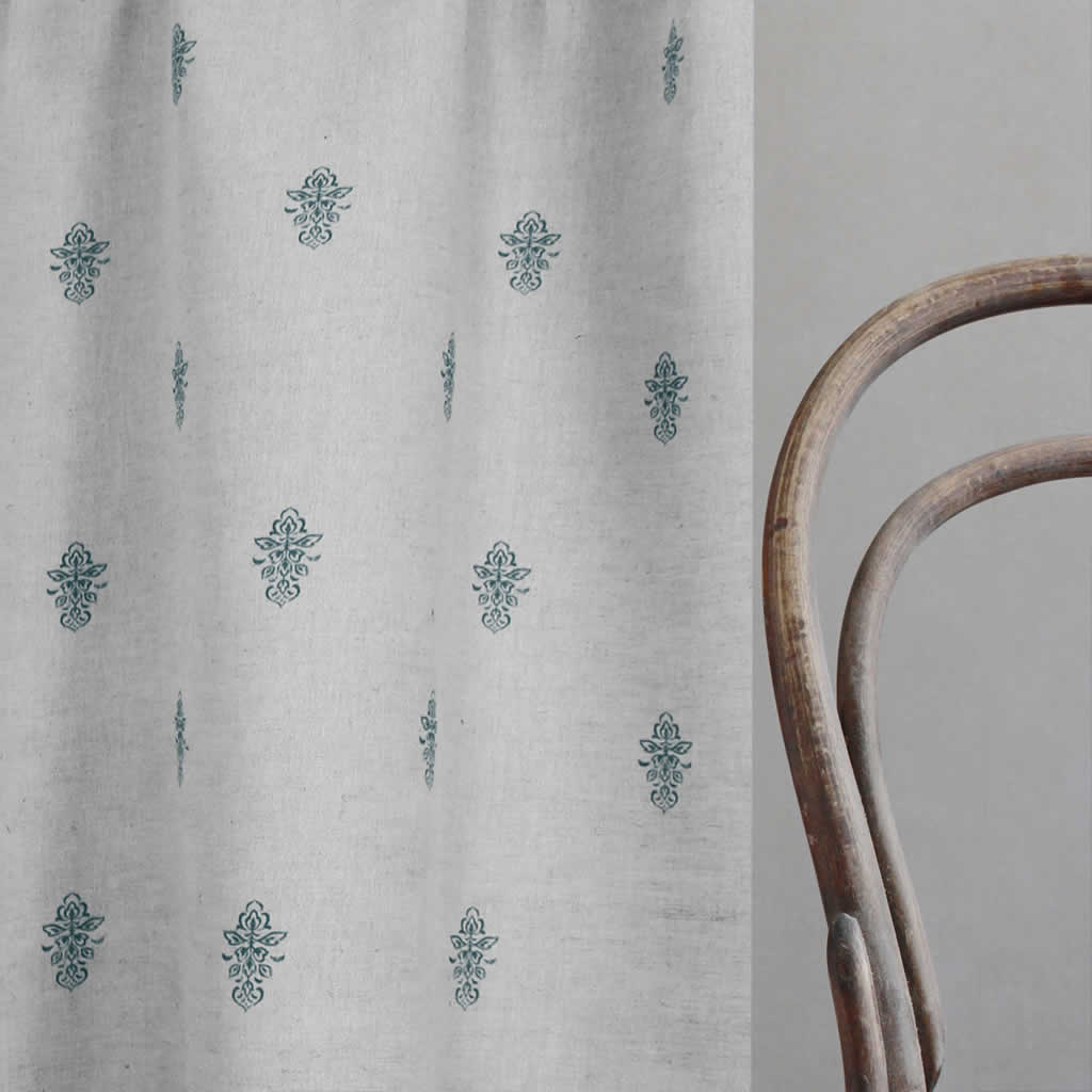 Lisana NAT Blue Stone - Curtain fabric with Light Blue abstract print