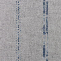 Rae Blue Stone - Striped Curtain fabric with blue hand drawn stripes. Close Up Photo