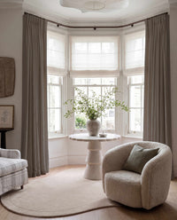 Brown 100% Linen Bay window curtains. Bea Cedar by Ada & Ina
