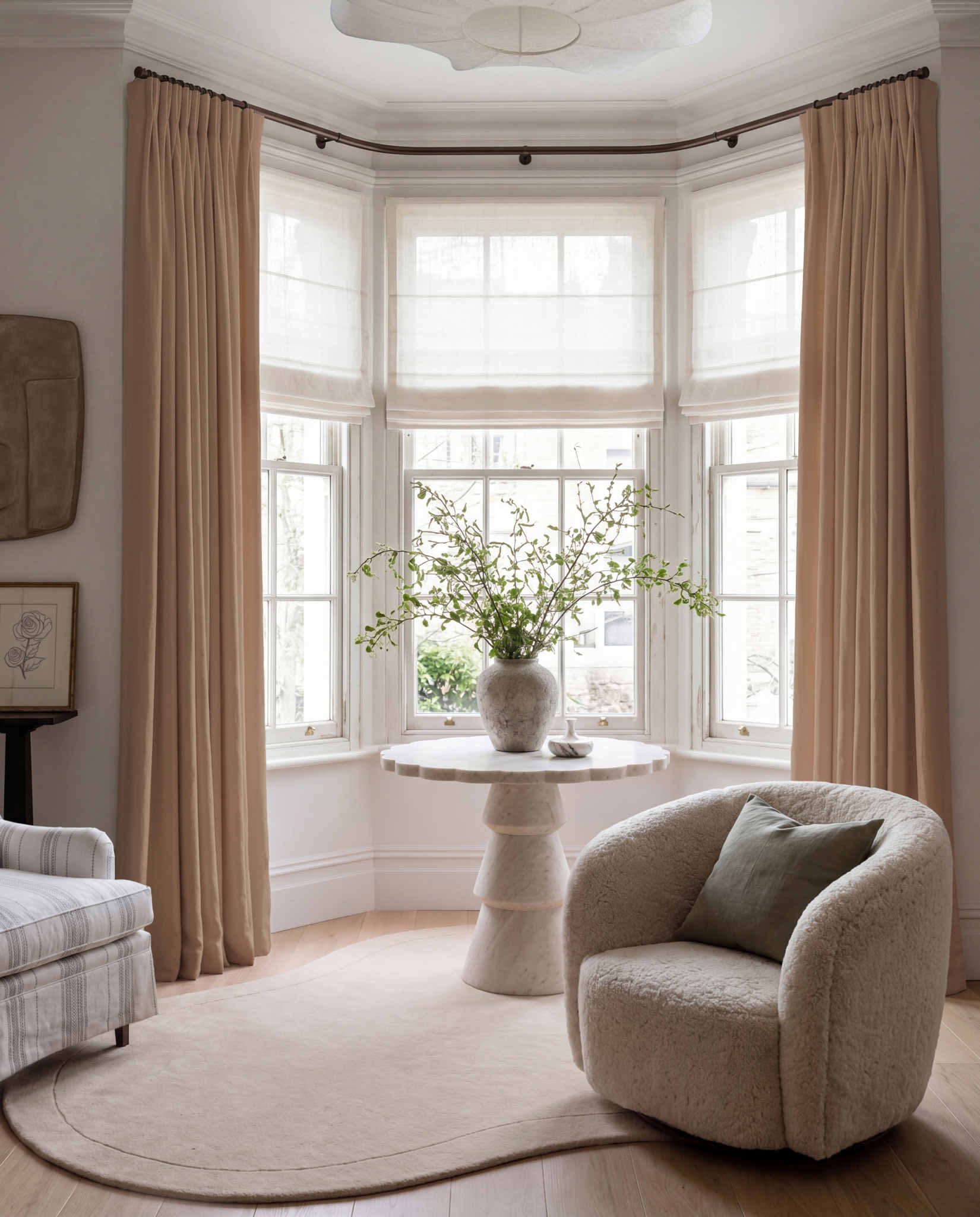 Brown 100% Linen Bay window curtains. Beata Caramel by Ada & Ina