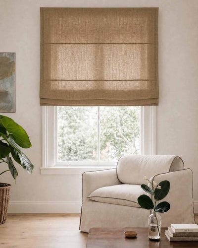 Bronze Brown Roman blind. Made of soft Linen Cotton fabric Enni Bronze by Ada & Ina
