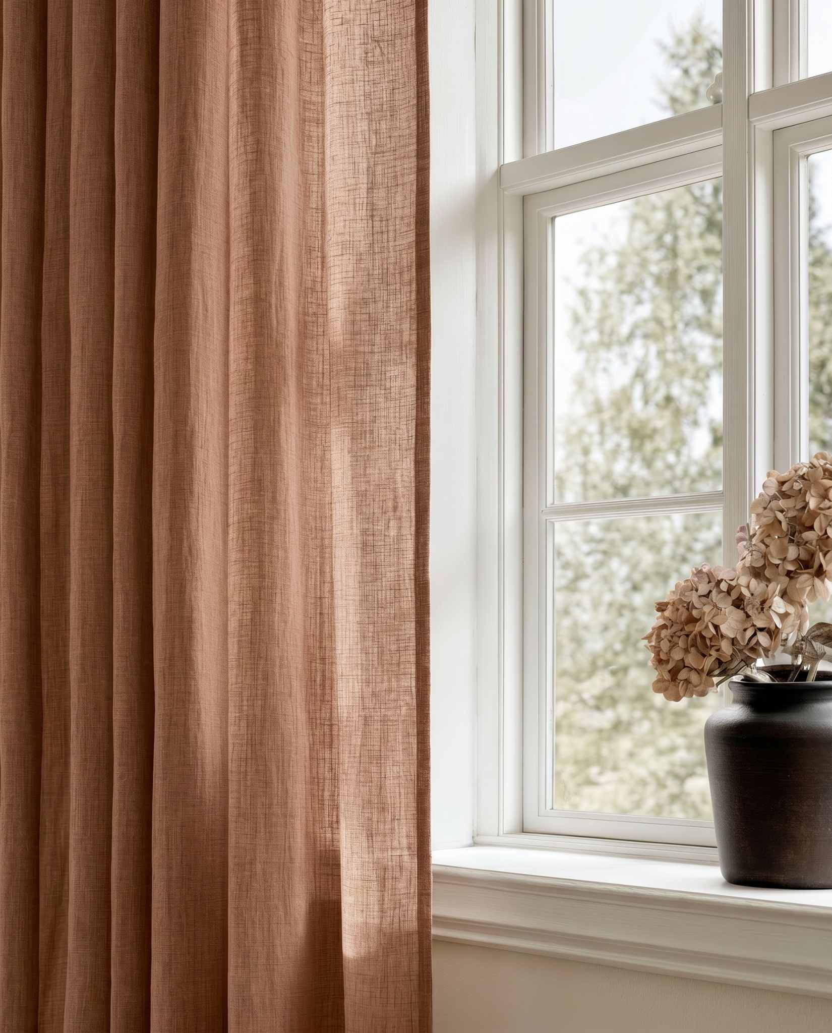 Brown Linen Curtains close-up. Mariana Copper Smoke by Ada & Ina