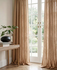 Brown 100% Linen Curtains with puddling