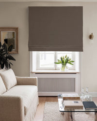 Brown 100% Linen Roman Blind with Blackout lining. Bea Cedar by Ada & Ina Fabrics