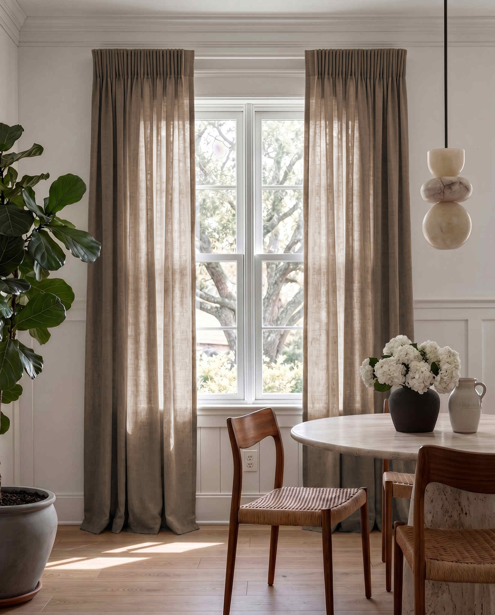 Brown 100% Linen Unlined curtains - Pencil pleat heading. Bea Chestnut by Ada & Ina