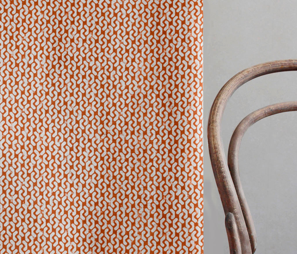 Arina Burnt Orange - Natural curtain fabric, Orange abstract print