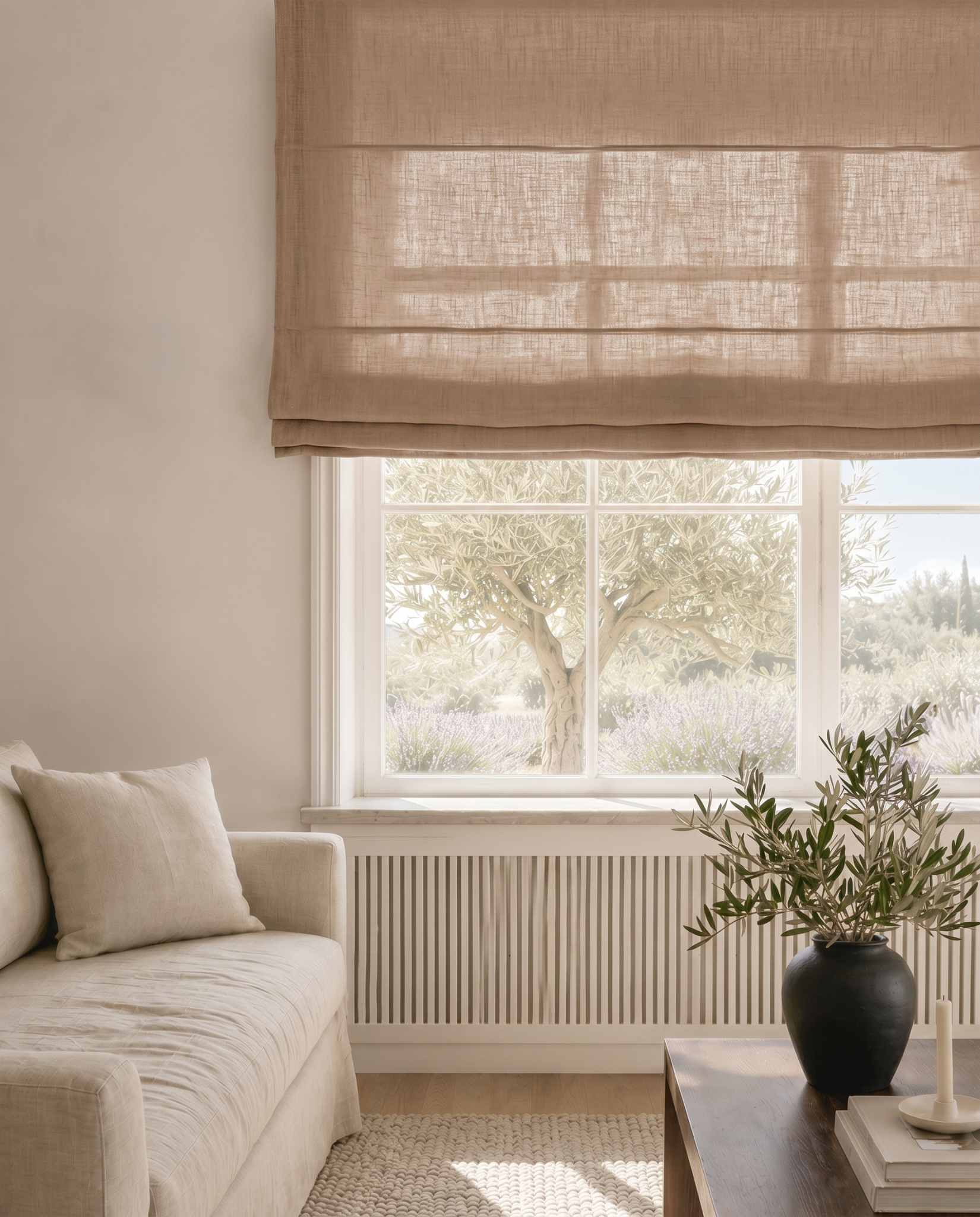 Cashmir brown Linen Roman blind. Mariana Cashmir by Ada & Ina