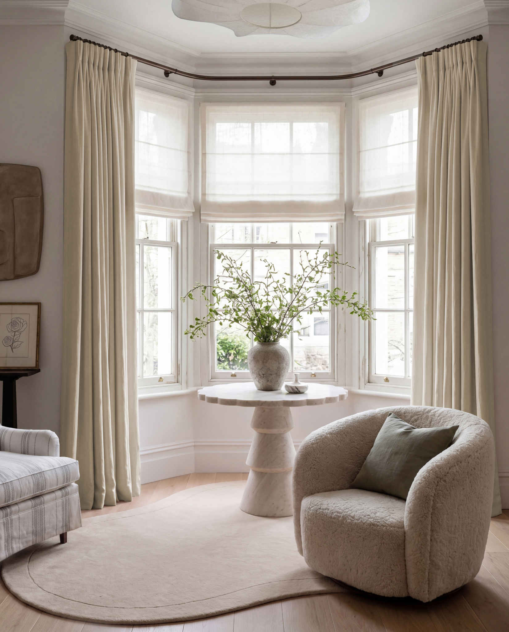 Chalk 100% Linen Bay window curtains. Bea Chalk by Ada & Ina